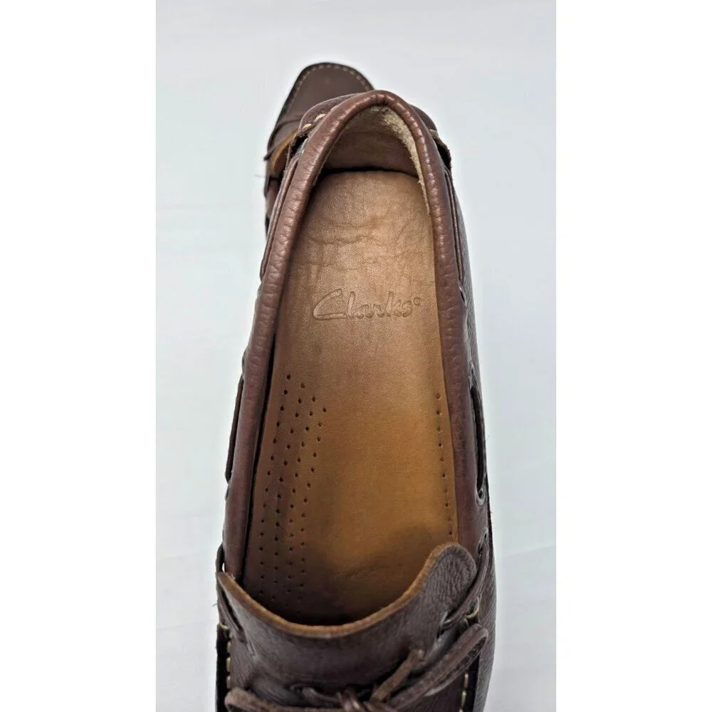 Clarks men's brown Leather Slip On Loafer Mocs Driver Shoes size 8